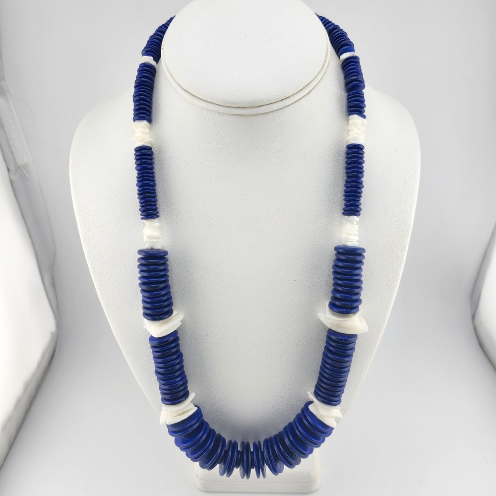 Blue Disc Bead Necklace Vintage Shell Boho Statement Fashion Jewelry